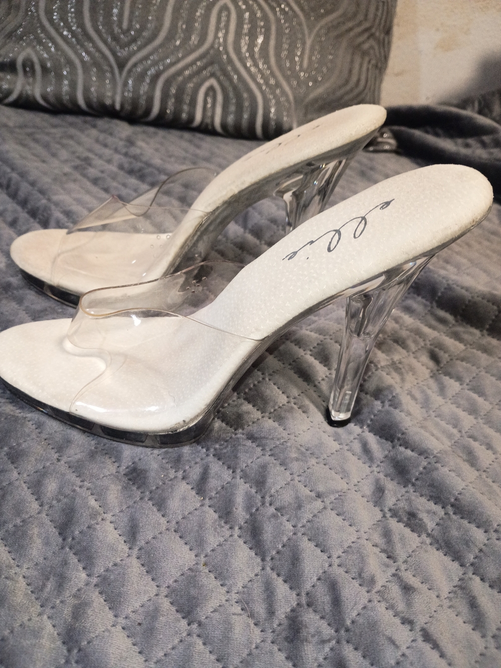 Ellie Clear Vinyl Mule Heels with White Insole and Transparent Heel